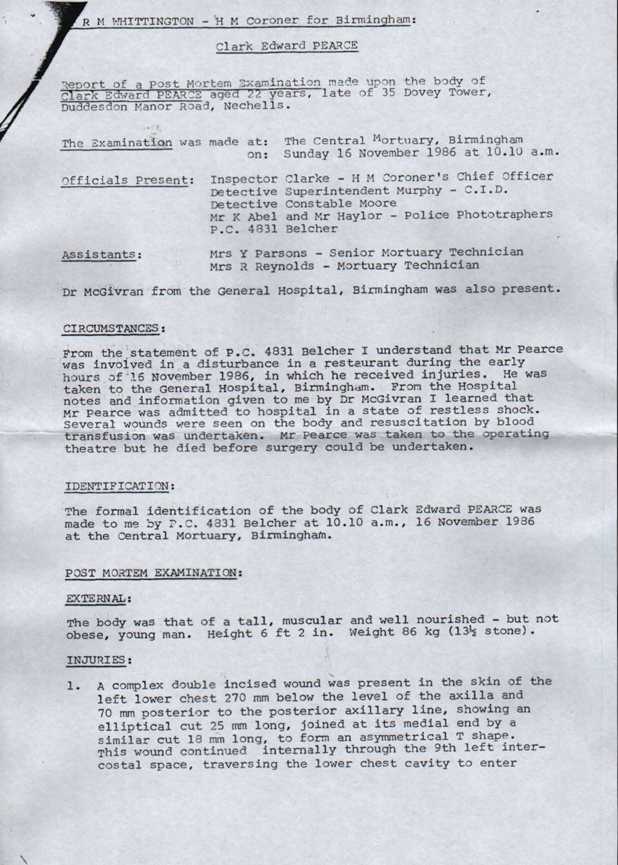 Post Mortem Report On Clarke Pearce - 1