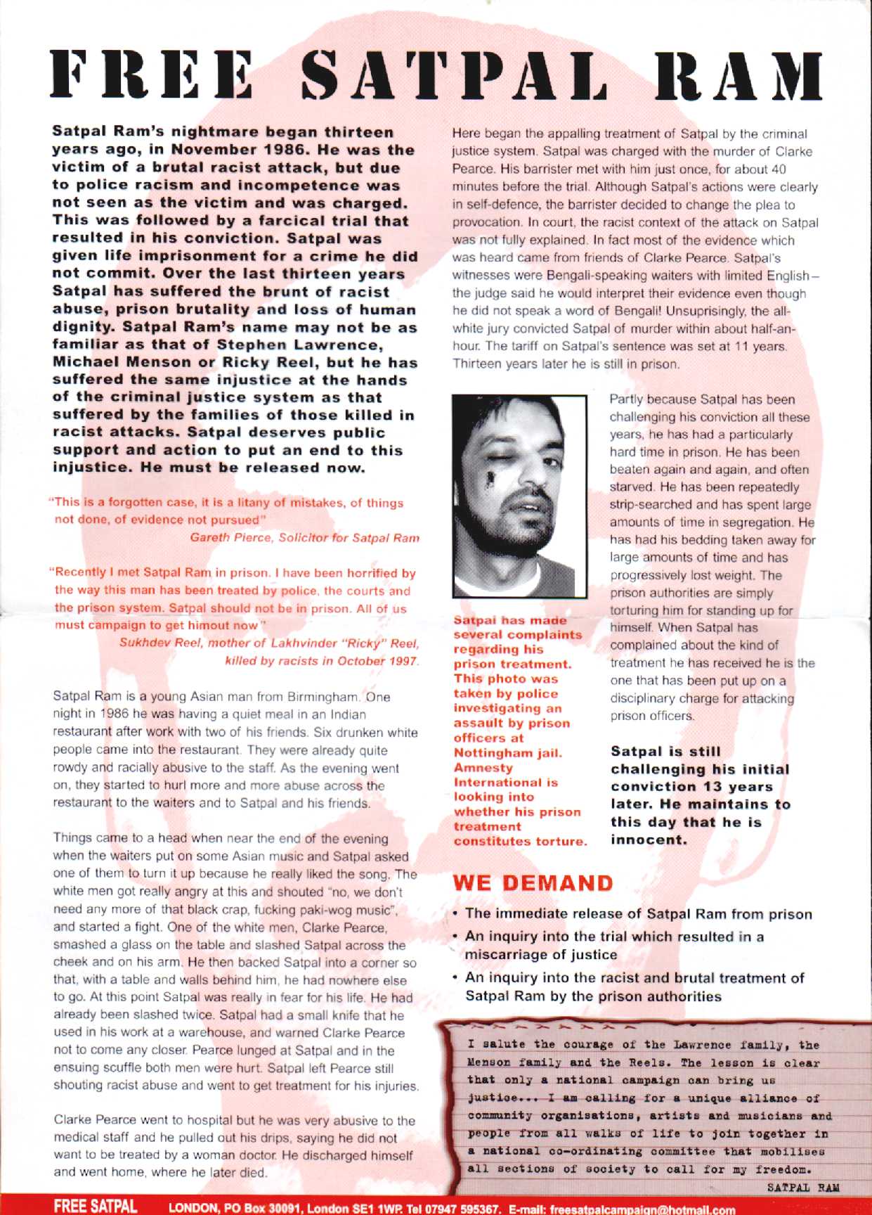 The lie ridden leaflet published by the Free Satpal Campaign